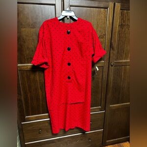 VTG MHM Melissa Harper Red Black Polka Dot Short Sleeve Midi Dress Size 12